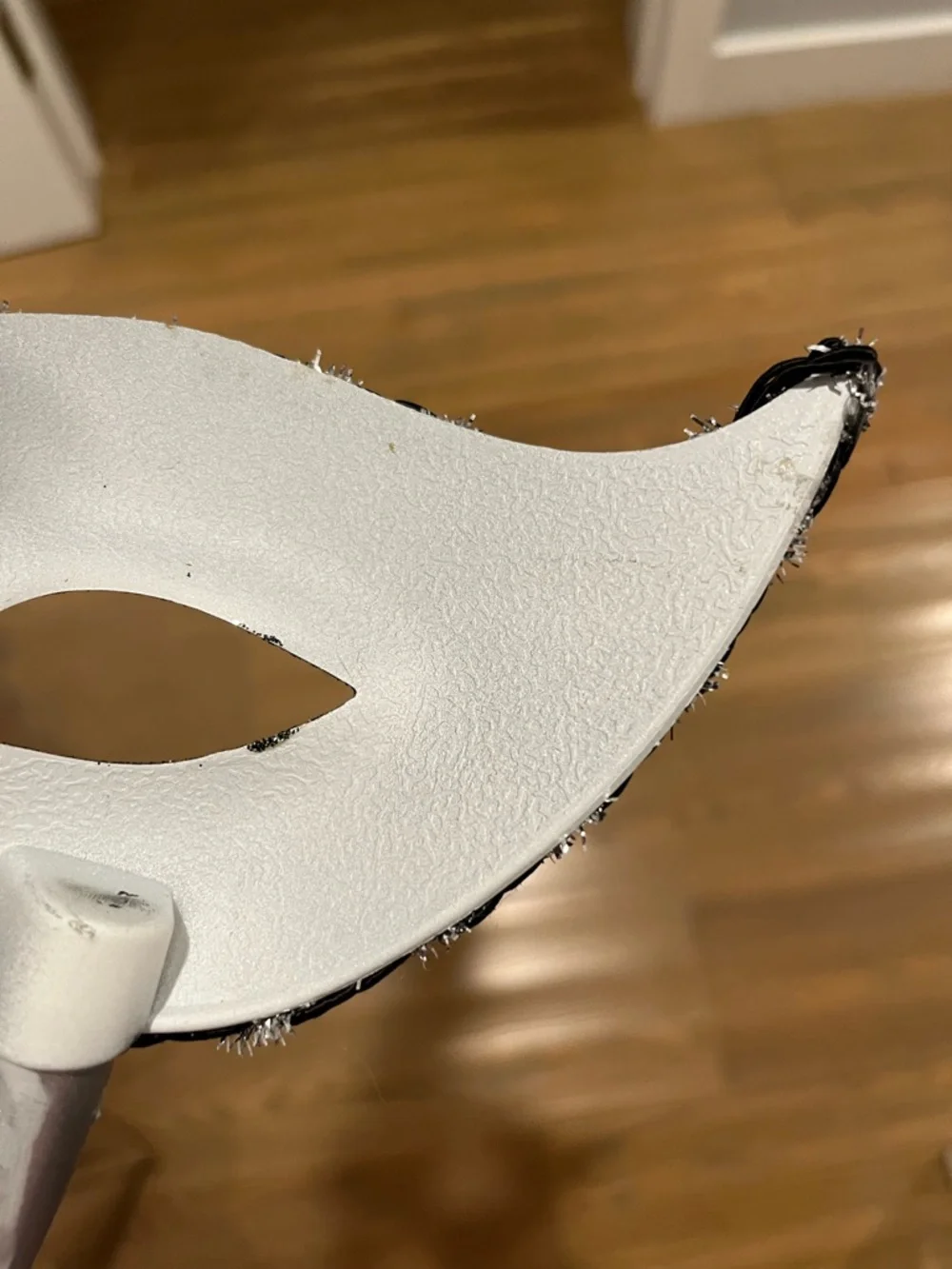 Black & Silver Venetian Glittered Mask with Stick